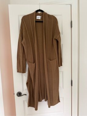 Carly Jean Los Angeles Long Open-Front Cardigan in Camel